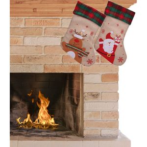 Decoratie kerstsokken - 2x stuks- rendier en kerstman - H42 cm