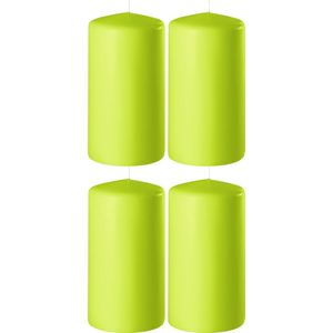 4x Lime groene cilinderkaarsen/stompkaarsen 6 x 8 cm 27 branduren - Geurloze kaarsen lime groen - Woondecoraties