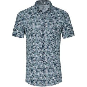 Desoto - Short Sleeve Jersey Overhemd Bloemenprint Blauw - Heren - Maat S - Slim-fit