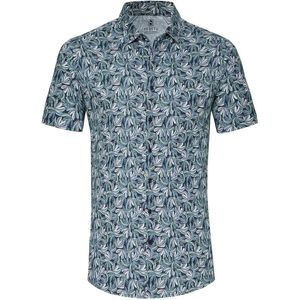Desoto - Short Sleeve Jersey Overhemd Bloemenprint Blauw - Heren - Maat 3XL - Slim-fit