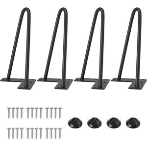 4 stuks - Tafelpoten metaal zwart 20 cm - Haarspeldpoten - Meubelpoten - Tafelframe voor eettafel salontafel - Bureau - Werktafel