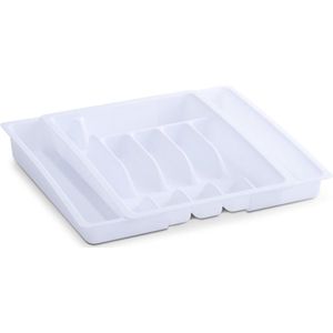 1x Witte uitschuifbare bestekbakken inzetbakken 29-50 x 38 cm - Keukenbenodigdheden - Keukenlade/besteklade inzetbakken - Bestekbakken uitschuifbaar