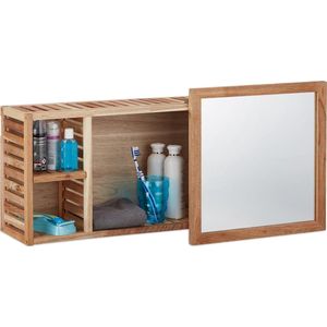 Relaxdays wandrek walnoothout met spiegel - badkamerkastje hout - spiegelkast