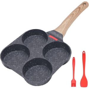 Gebakken eierpan, pannenkoekenpan 4-gats pan anti-aanbak aluminium pan voor ontbijt gebakken ei hamburger, voor inductiekookplaat & gasfornuis (zwart)