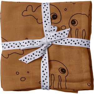 Done By Deer set 2 burp cloths 70x70cm Sea Friends Mustard