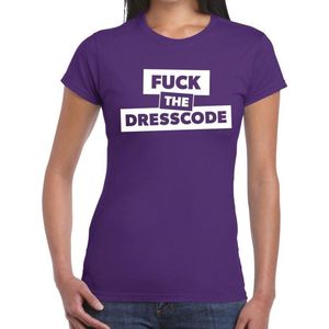 Toppers Fuck the dresscode tekst t-shirt paars dames - dames shirt Fuck the dresscode XL