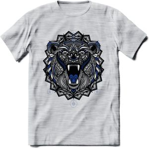 Beer - Dieren Mandala T-Shirt | Donkerblauw | Grappig Verjaardag Zentangle Dierenkop Cadeau Shirt | Dames - Heren - Unisex | Wildlife Tshirt Kleding Kado | - Licht Grijs - Gemaleerd - M