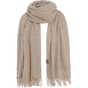 Knit Factory Soleil Sjaal Dames - Katoenen sjaal - Langwerpige sjaal - Wit/Beige zomersjaal - Dames sjaal - Visgraat motief - Ecru/Dark Beige - 200x90 cm - XXL Sjaal - 50% katoen/50% acryl