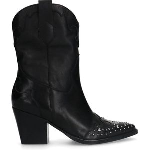 Manfield - Dames - Zwarte leren cowboy laarzen met zilveren studs - Maat 37