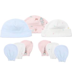 Baby Berliée - Set Van 3 Newborn Baby Muts En Krabwantjes - Anti Krabwantjes - Kraamcadeau - Blauw en Roze - Parijs