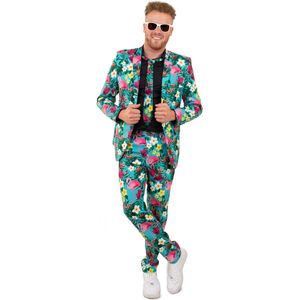 PartyXplosion - Hawaii & Carribean & Tropisch Kostuum - Tropische Flora En Fauna Hawaii 3delig - Man - Groen, Roze - Maat 50 - Carnavalskleding - Verkleedkleding