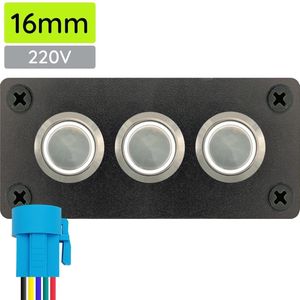 ProRide Metalen Drukschakelaars ON-OFF 220V - 16mm - Drievoudig inbouwpaneel - IP67 - LED indicatie Wit