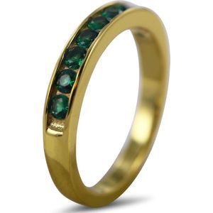 Silventi 9SIL-22100 Zilveren Ring met Zirkonia - Dames - 9 Zirkonia Steentjes - 3 mm - Groen - Maat 56 - 3,5 mm Breed - Zilver - Gold Plated(Verguld/Goud op Zilver)