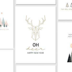 12 Hippe trendy nieuwjaarskaarten - incl enveloppe - kaartenset - kaartjes met tekst - Luxe kerstkaarten