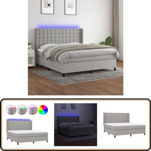 vidaXL Boxspring met LED 160x200 cm - Lichtgrijs Boxspring - Led Lamp - Pocketveer Matras - Boxsprings - Tweepersoonsbed