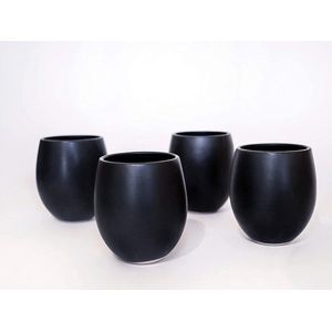 Espressokopjes - koffiekopjes in set van 4 - van geëmailleerd steengoed - 14 cl - handgemaakt (mat zwart)