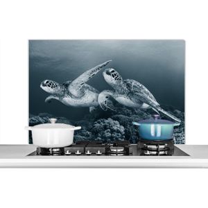 Spatscherm keuken 100x65 cm - Kookplaat achterwand Schildpad - Zeedieren - Zwart wit - Wilde dieren - Muurbeschermer - Spatwand fornuis - Hoogwaardig aluminium