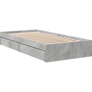 vidaXL - Bedframe - met - lades - bewerkt - hout - betongrijs - 90x200 - cm