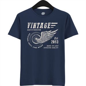 A Vintage Motorcycle Addict Est 2013 | Retro Verjaardag Motor Cadeau Shirt - T-Shirt - Unisex - Navy Blue - Maat 3XL