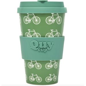 Quy Cup 400ml Ecologische Reis Beker - ""La Bici"" - BPA Vrij - Gemaakt van Gerecyclede Pet Flessen met Groene Siliconen deksel