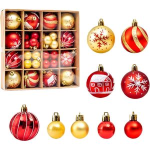 44 stuks kerstballen, rood en goud, fonkelend, onbreekbaar, geschikt voor binnen en buiten