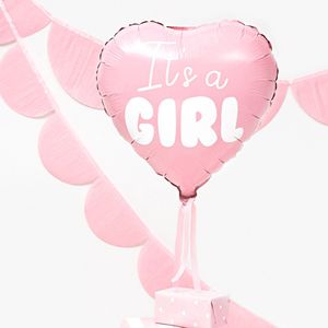 Het is een meisje"" folieballon voor babyshower hartje roze 48cm