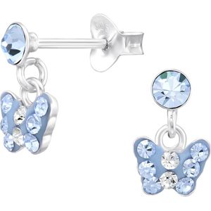 Joy|S - Zilveren vlinder oorbellen - bedel oorknoppen - blauw kristal