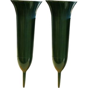 2x Groene kunststof grafvazen 37 cm - Grafvazen grafkaarsen