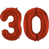Folat Folie ballonnen - 30 jaar cijfer - rood - 86 cm - leeftijd feestartikelen
