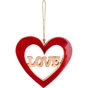 Dekoratief | Hanger hart 'Love', rood/naturel, hout, 19x19x2cm | A238102