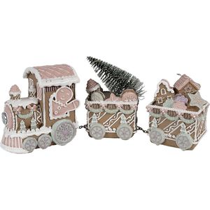 Clayre & Eef Kerstdecoratie met LED-verlichting Trein 30x7x12 cm Bruin Kunststof