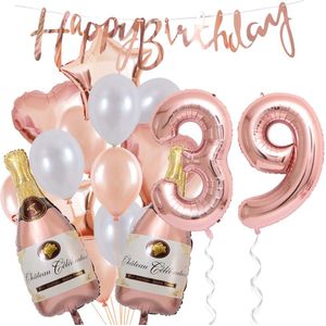 39 Jaar Verjaardag Cijferballon 39 - Feestpakket Snoes Ballonnen Pop The Bottles - Rose White Versiering