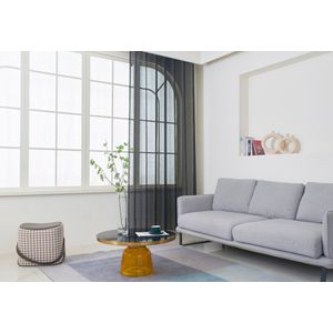Maroyathome - BIBIANA - Vitrage met plooiband - kant en klaar - ZWART - 200 x 260 cm - 200 cm breed en 260 cm hoog/lang - inclusief loodveter en schelphaakjes