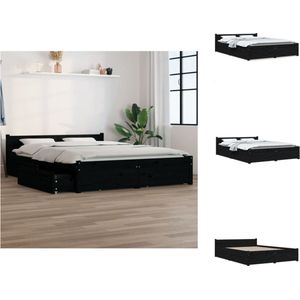 vidaXL klassiek houten bed - bedframe - zwart - 205.5x145.5x51 cm - massief grenenhout - multiplex lattenbodem - opbergfunctie - comfortabel hoofdeinde - Bed