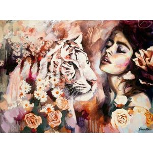 Schilderen op nummer volwassenen, schilderen op nummer kinderen, Witte tijger met vrouw 40X50
