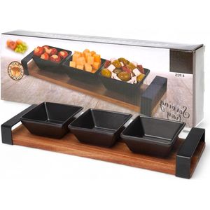 Serveerset - acaciahouten serveerbord met keramische schalen - perfect voor tapas, dips, kaas en snacks - stijlvolle tafeldecoratie .