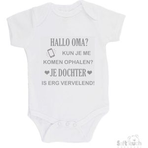 100% katoenen Romper ""Hallo oma kun je me komen ophalen, Je dochter is vervelend"" Unisex Katoen Wit/grijs Maat 56/62