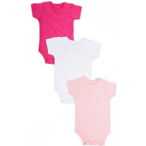 Junior - Romper - Egyptisch katoen - 3-pack - Roze,wit - Korte mouwen - 0-3 maanden - Meisjes - 5213-15