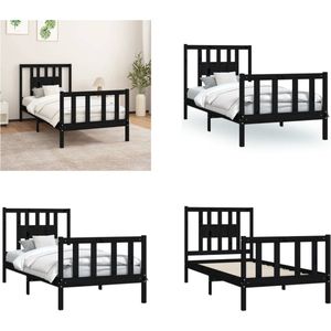 vidaXL Bedframe met hoofdbord massief grenenhout zwart 100x200 cm - Bedframe - Bedframes - Bed - Bedombouw