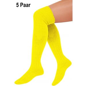 5x Paar Lange sokken fluor geel gebreid mt.41-47 - knie over - Tiroler heren dames kniekousen kousen voetbalsokken festival Oktoberfest voetbal