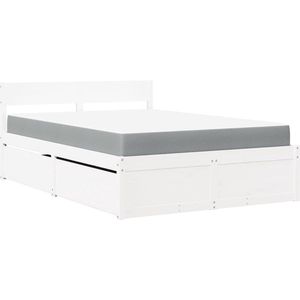 vidaXL - Bed - met - lades - en - matras - massief - grenenhout - wit - 120x190 - cm
