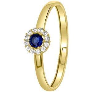 Lucardi Dames ring met wit&blauwe zirkonia - Ring - Cadeau - 14 Karaat Goud - Geelgoud