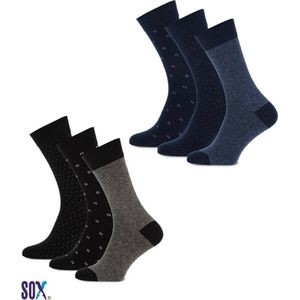 CRAZY SOX 6 PACK Sokken Multipack Marine/Zwart met klassieke tekening Naadloos Maat 40/46 Unisex