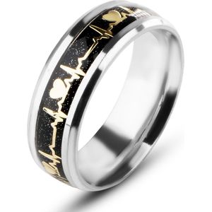 Hartslag Ring met Carbon Inleg - Staal - Ringen Heren Dames - Cadeau voor Man - Mannen Cadeautjes Accesoires