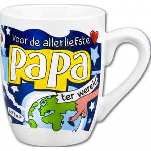 Mok - Drop - Voor de allerliefste Papa ter wereld - Cartoon - In cadeauverpakking met gekleurd krullint