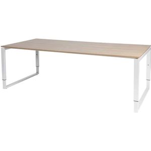 Vergadertafel - Verstelbaar - 220x100 Havana Kersen - wit frame