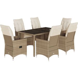 vidaXL Tuinset - Tuinsets - Loungeset - Tuintafel - 7-delige Tuinset met kussens poly rattan beige