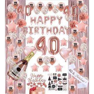 40 jaar verjaardag versiering - 40 Jaar Feest Verjaardag Versiering Set 87-delig  - Happy Birthday Slingers, Ballonnen, Foto props & Caketoppers - Decoratie Man Vrouw - Rose goud&Wit