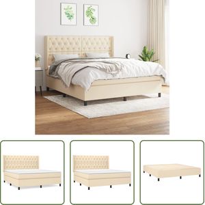 The Living Store Boxspringbed - Crème - 203x163x118/128 cm - Pocketvering matras - Middelharde ondersteuning - Huidvriendelijk topmatras