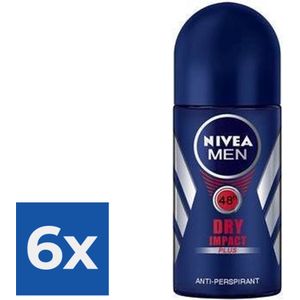 Nivea Deo Roll On For Men Dry Impact - 50 ml - Voordeelverpakking 6 stuks